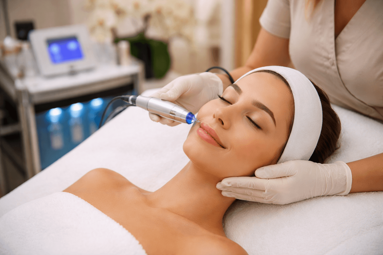 Woman receiving advanced facial treatment at a med spa in Tampa, Florida