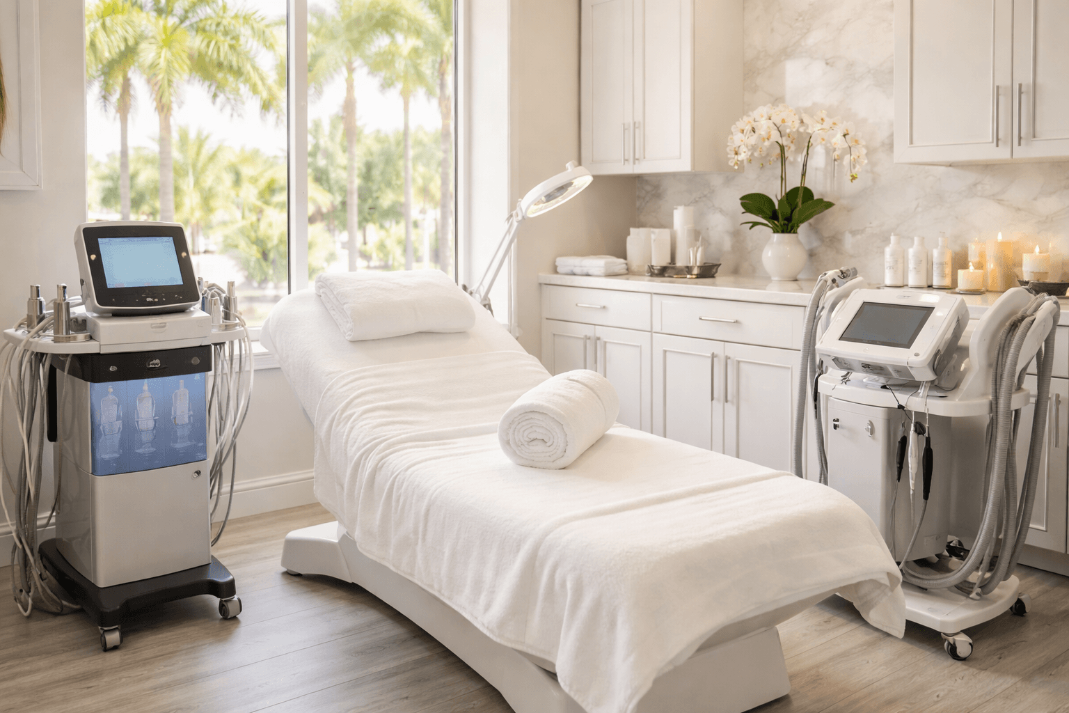 Modern medical spa treatment room in Tampa Florida with advanced skincare equipment