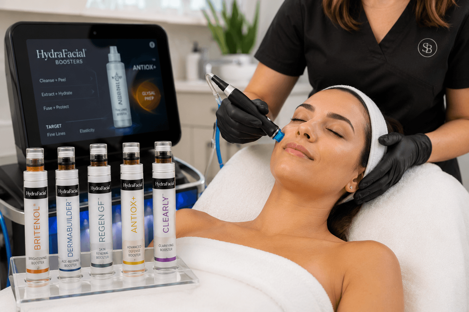 HydraFacial booster serum application during a treatment in Tampa, Florida