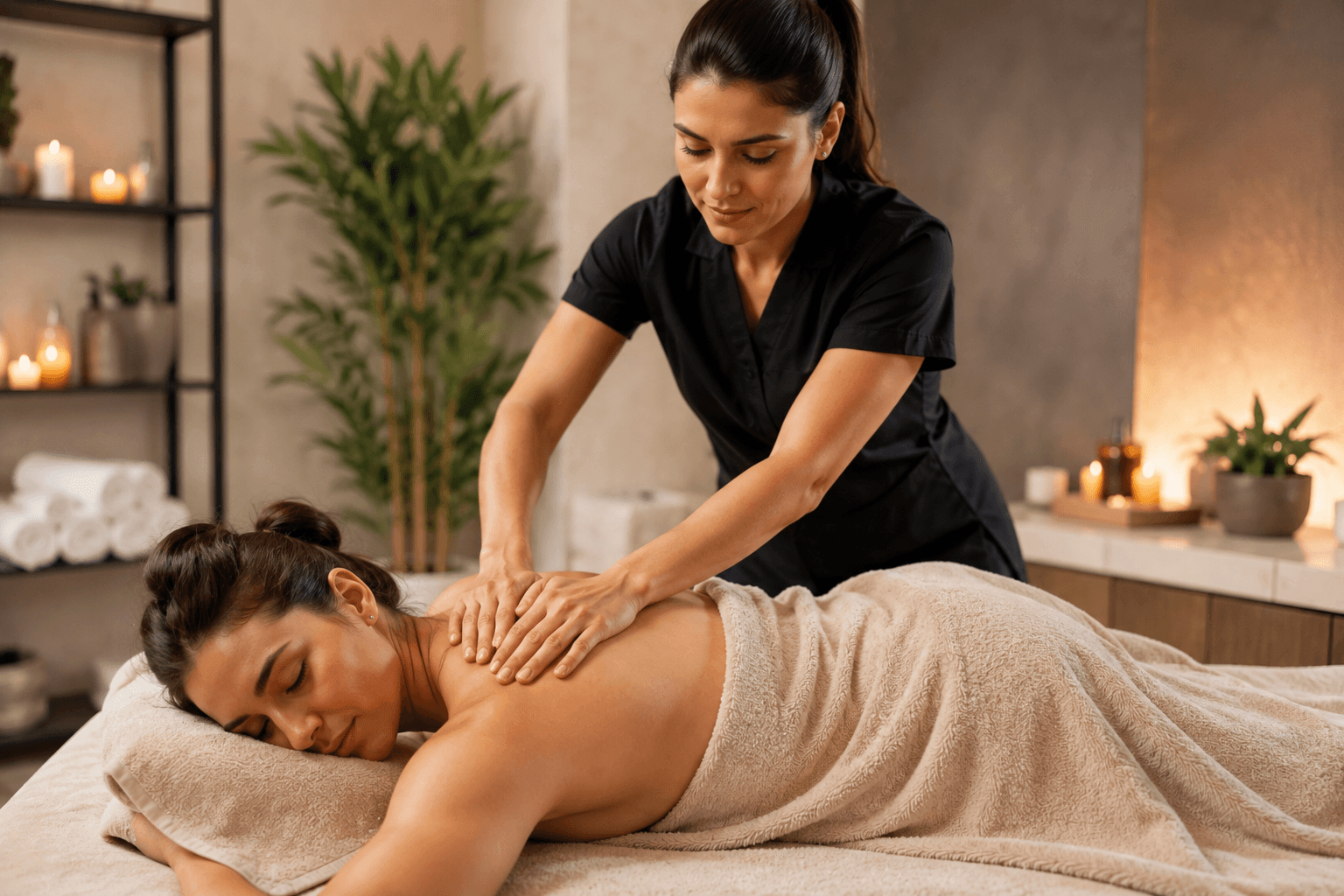 Client receiving targeted massage therapy at a health therapy spa in Tampa, Florida