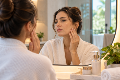 Woman receiving RF skin tightening treatment at a med spa in Tampa, Florida
