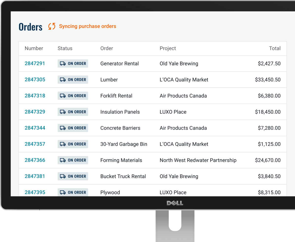 Purchase orders in the QuoteToMe web app syncing to Procore or Vista