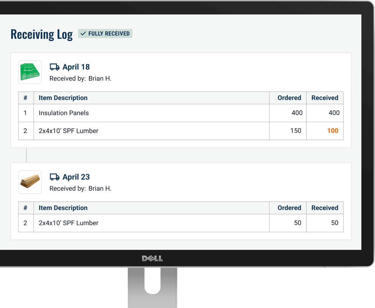 Receiving log screen in the QuoteToMe web app