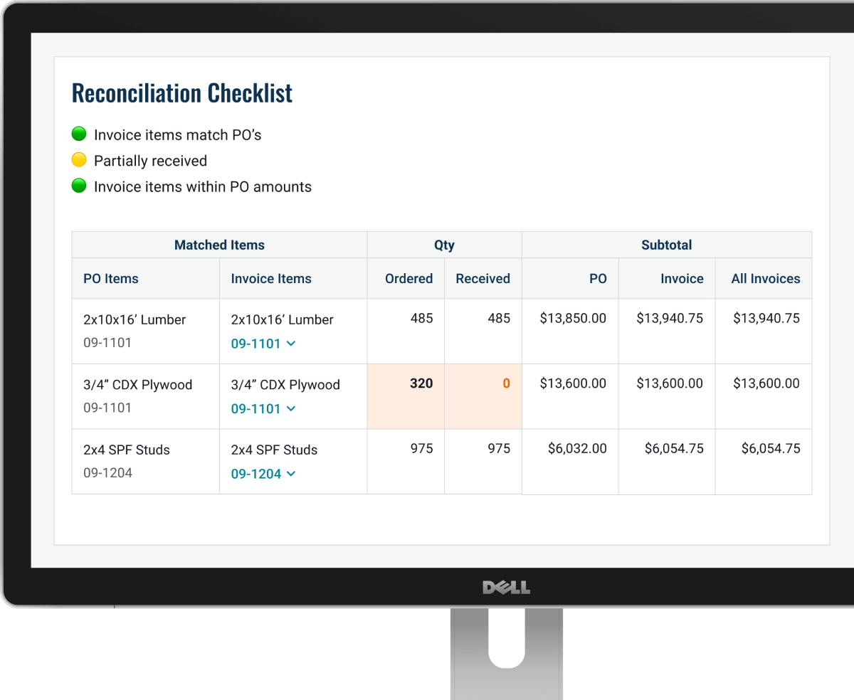 Comparing invoice items to a PO's in the QuoteToMe web app