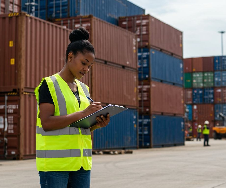 Cargo surveyor inspecting containers
