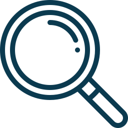 Magnifying glass icon with round lens and handle.