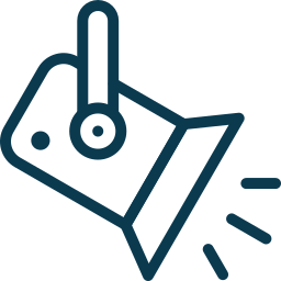 Icon of a spotlight projector shining light to the right.