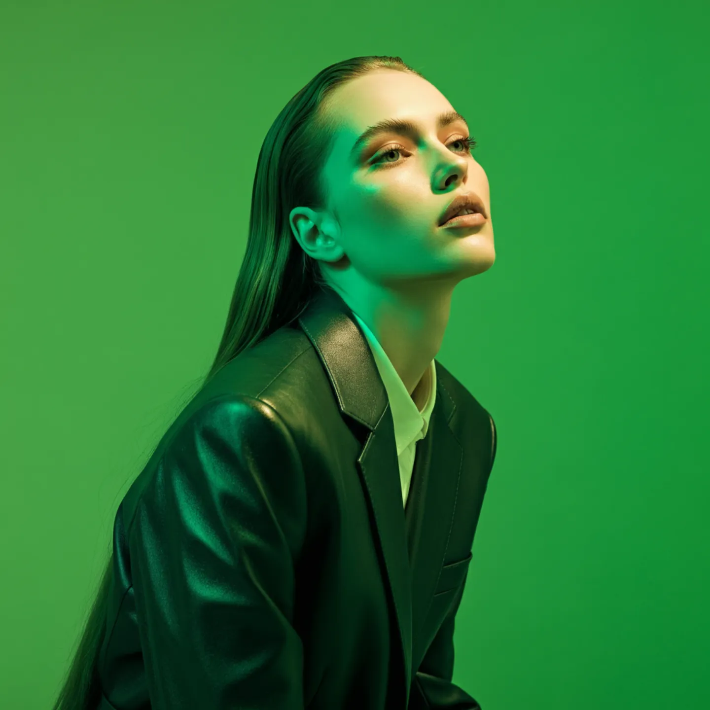 woman with green background