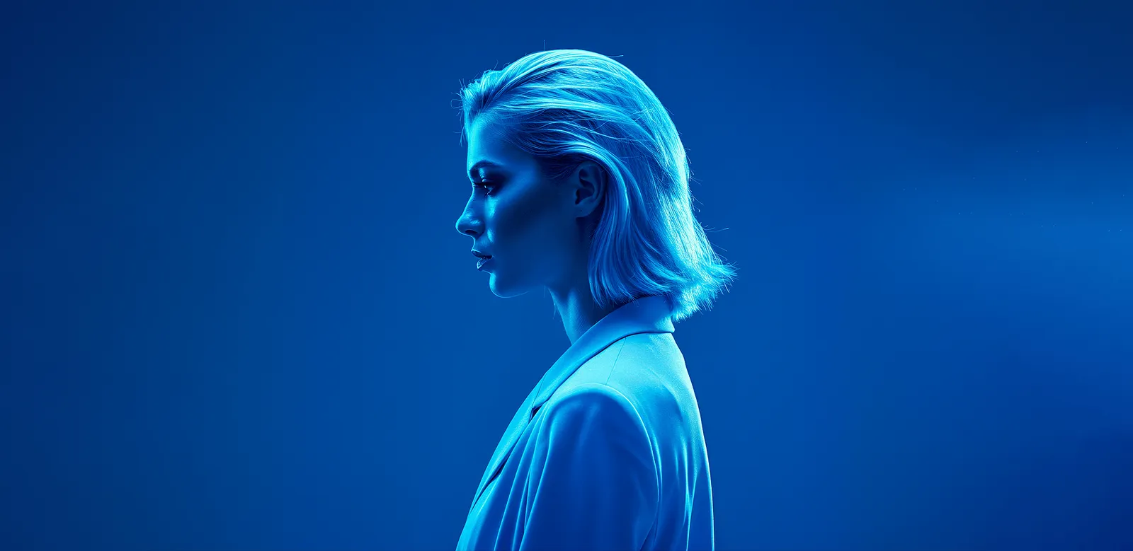 woman with blue background