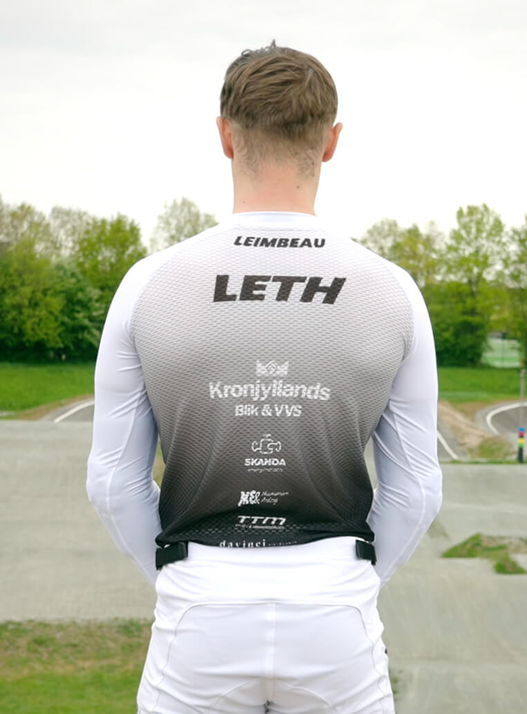 Marcus in custom jersey with sponsor