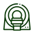 Icon of an MRI machine with a circular scanner and bed.