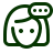 Green line art icon of a person wearing a headset with a speech bubble indicating advice or support.