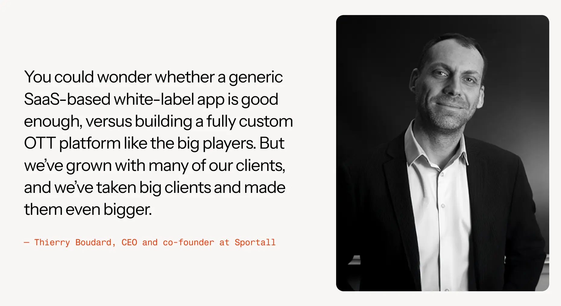 Photo of the CEO and Co-founder of Sportall with a quote