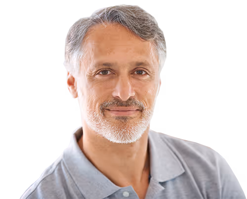 A potrait of an aged male patient satisfied with Health Connect