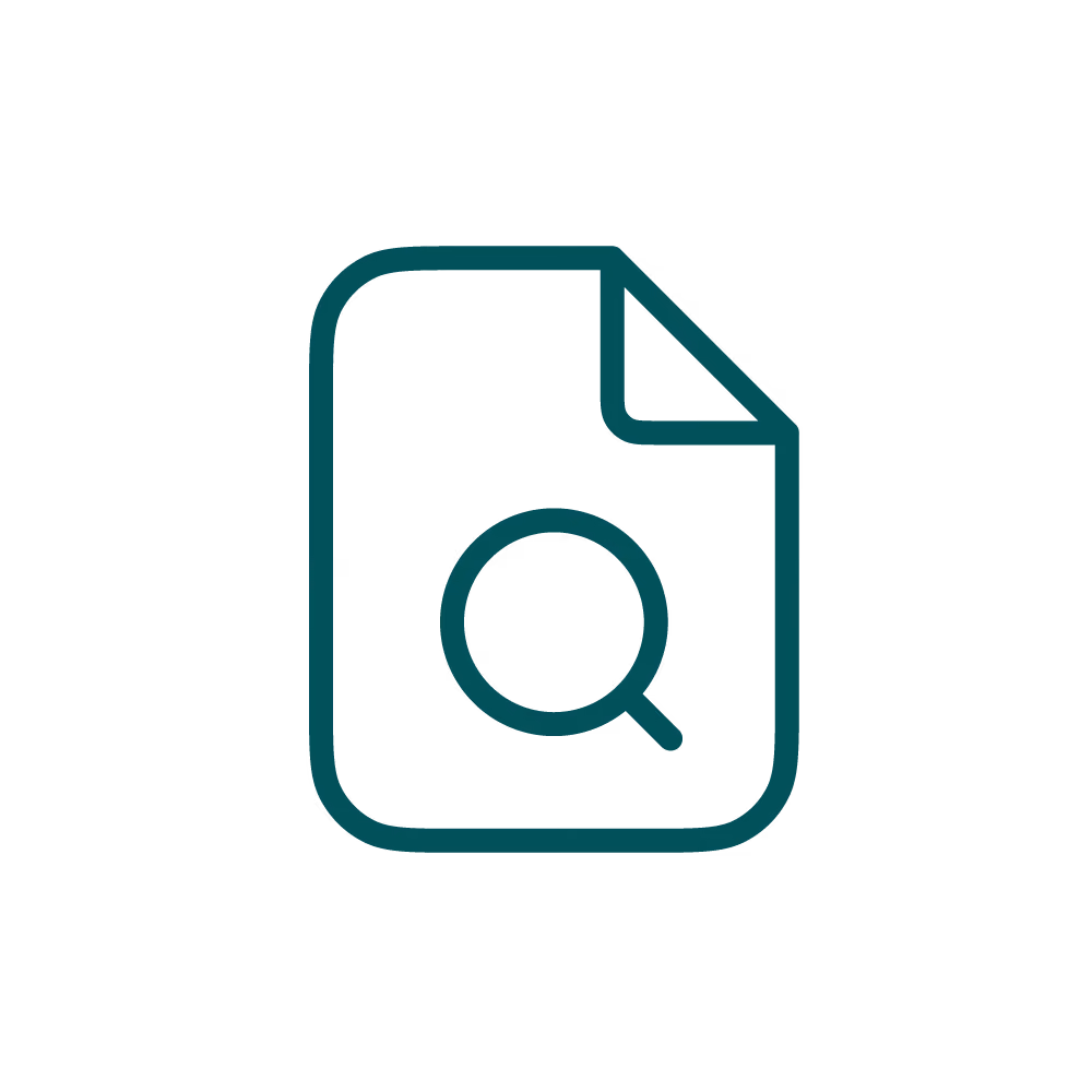 Ícono de documento con lupa, representando búsqueda de información financiera.