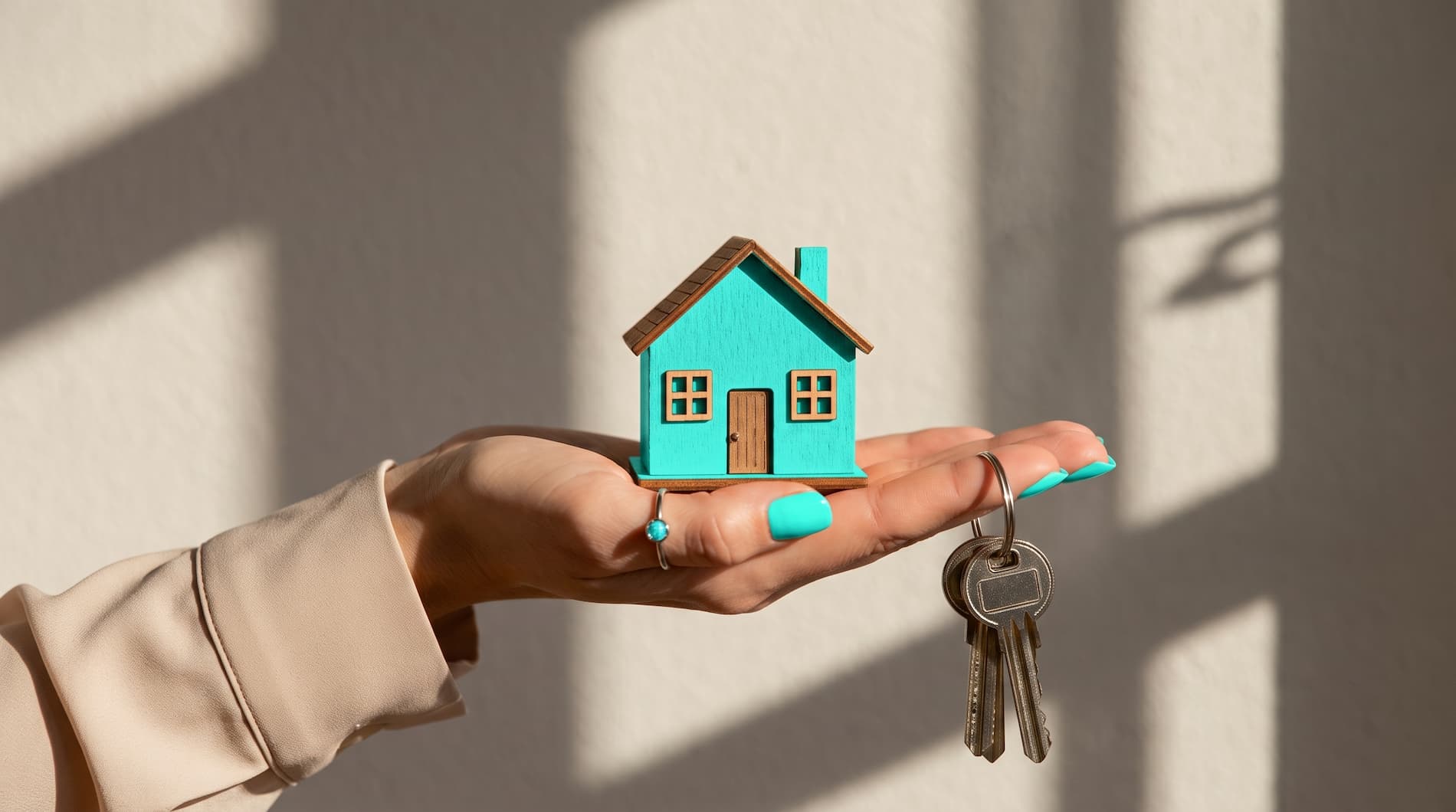 Hand holding a model house and keys, illustrating a buy-to-let property