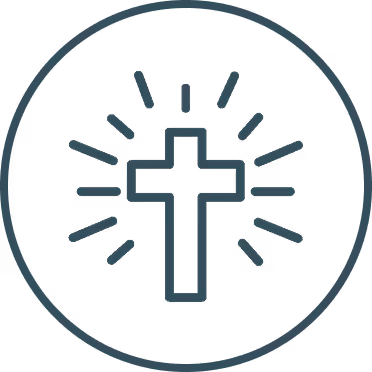 A cross in a circle with rays coming out of it.