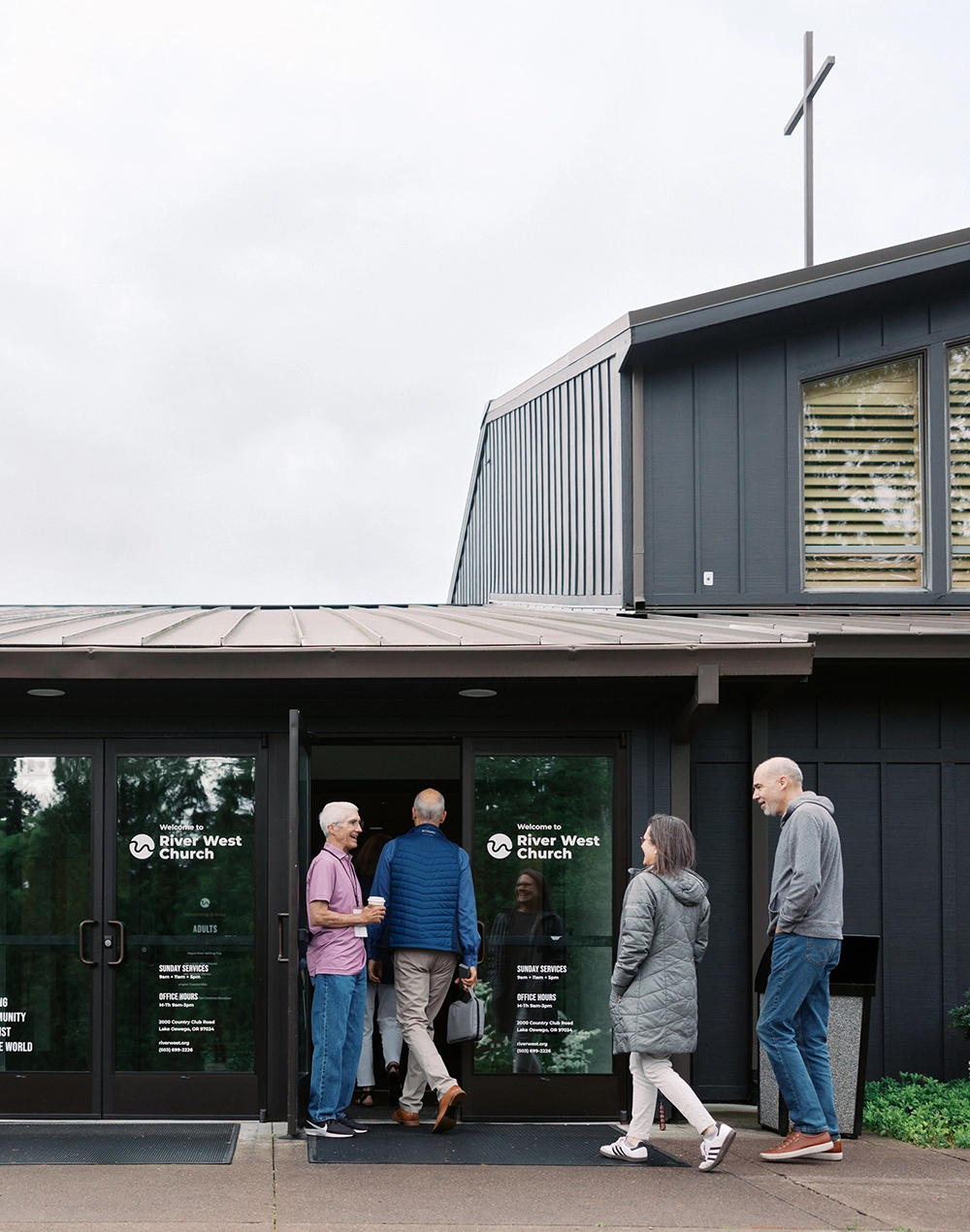 people walk into a church