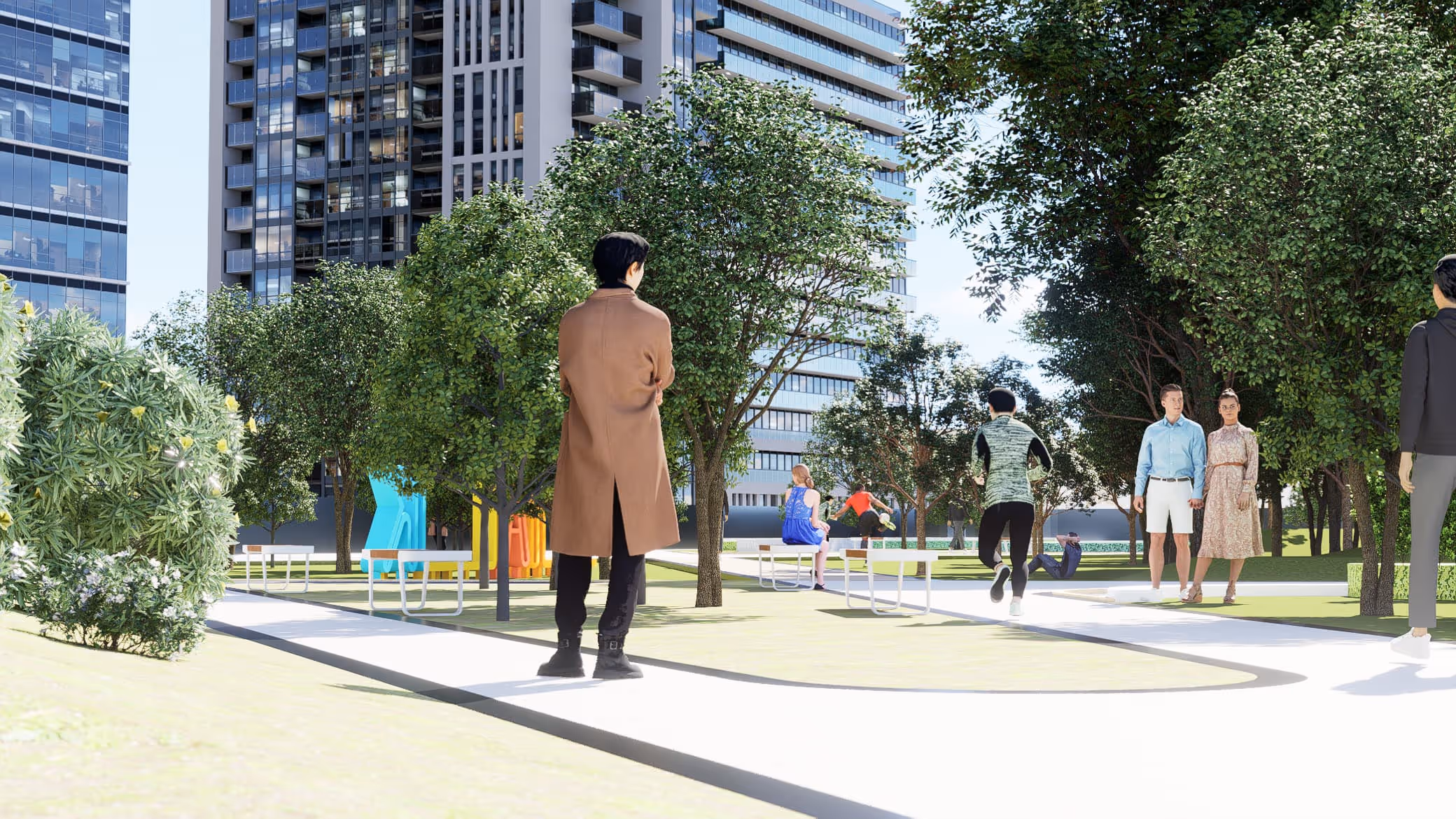 Greenspace rooftop with acoustic screens and service access