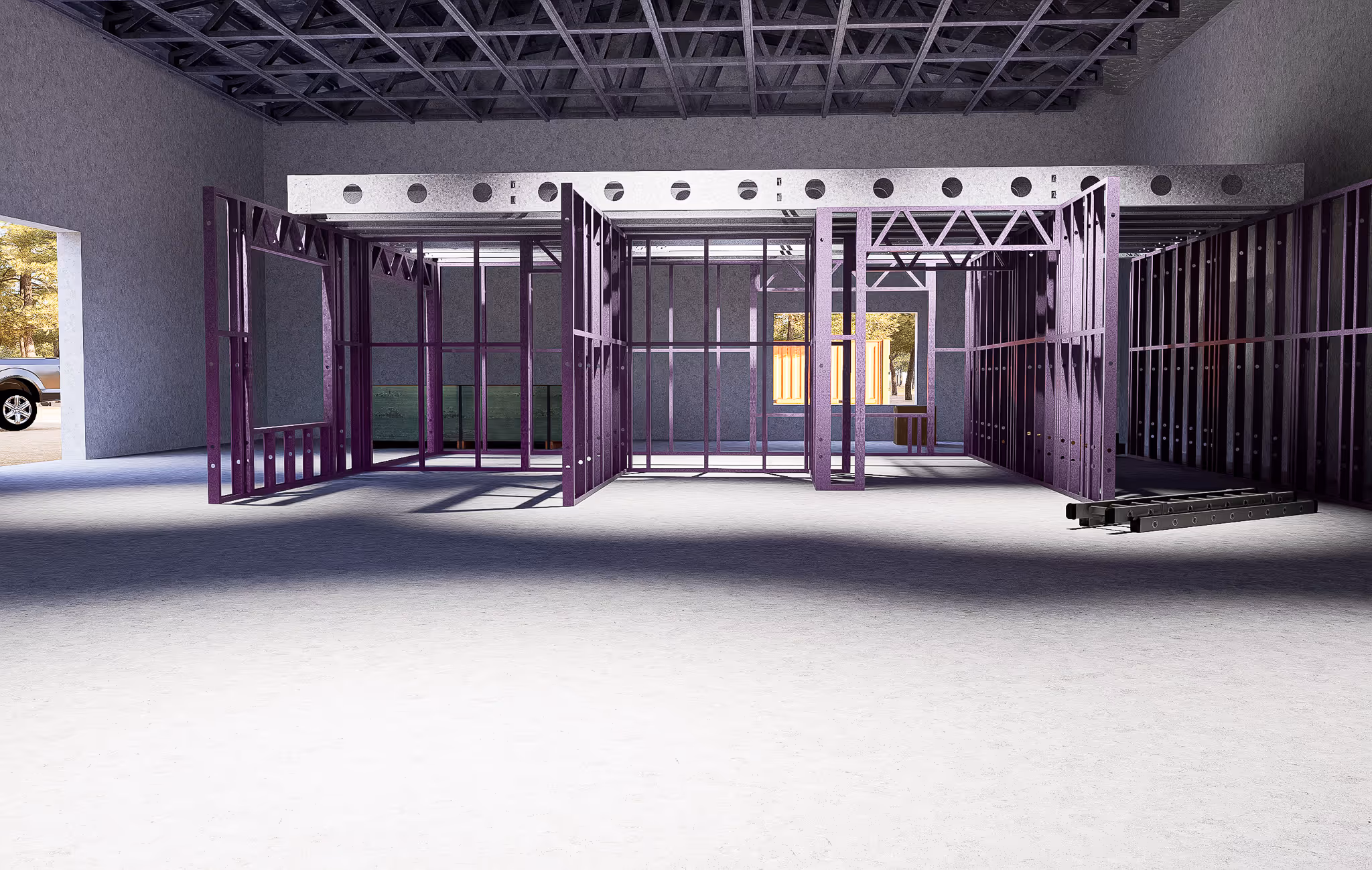 Mezzanine floor framework with light gauge steel