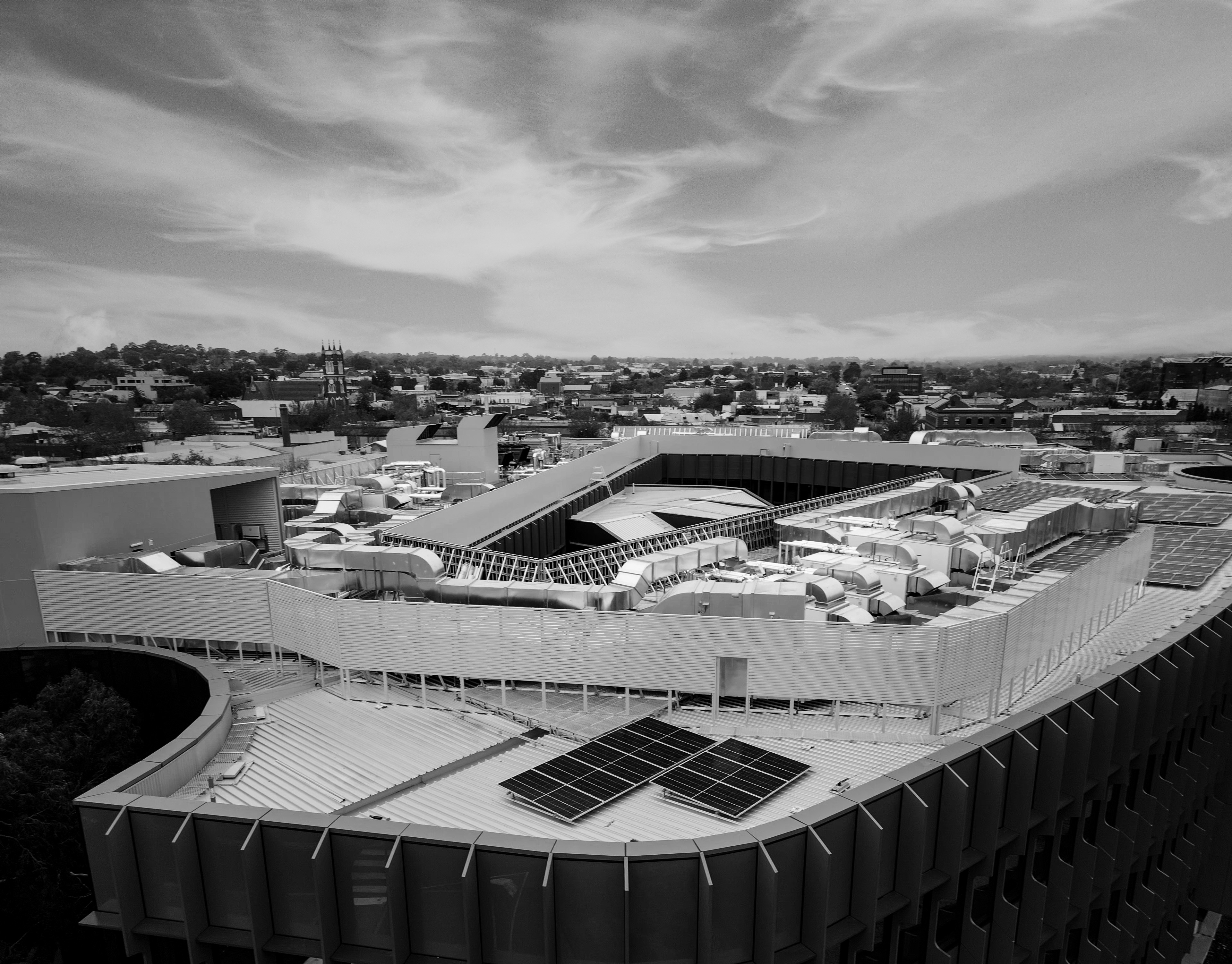 Rooftop site view, HVAC units and rooftop structure