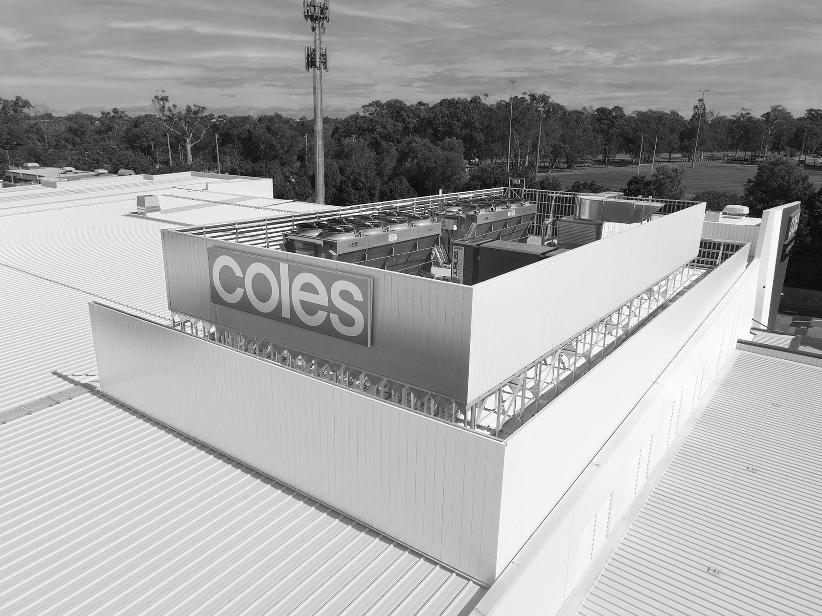 Coles rooftop HVAC and acoustic platform viewed from above