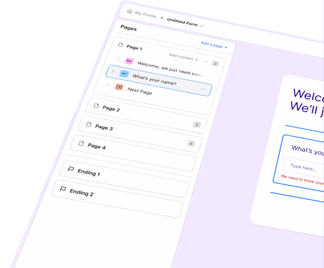 Pages panel in the webapp showing multiple pages