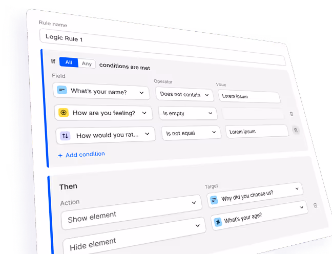 Modal showing the conditional logic