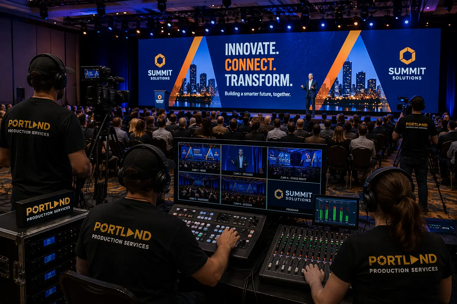 LED video wall keynote speaker corporate conference branded slides dynamic content presentation