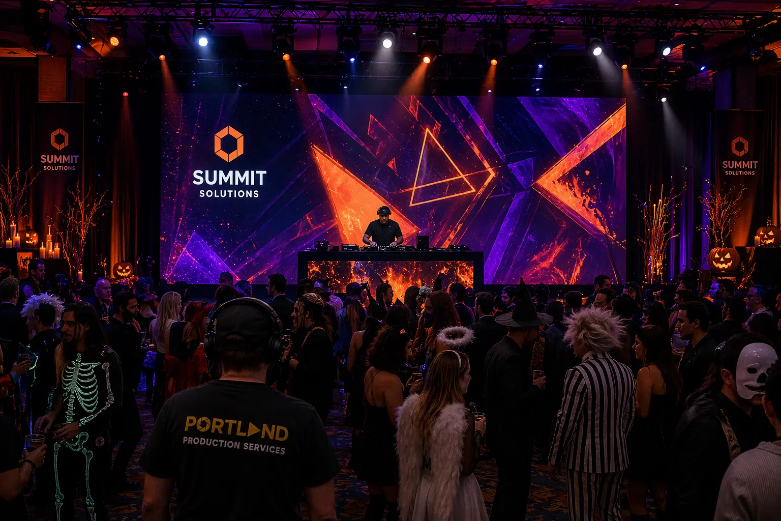  LED video wall themed corporate event DJ abstract visuals crowd atmosphere production design