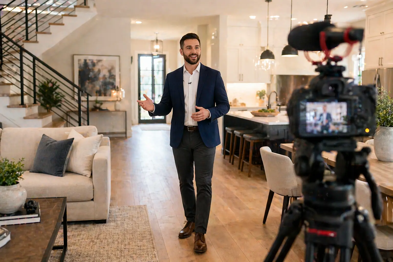 real estate video marketing agent walking through property listing professional camera presence trust