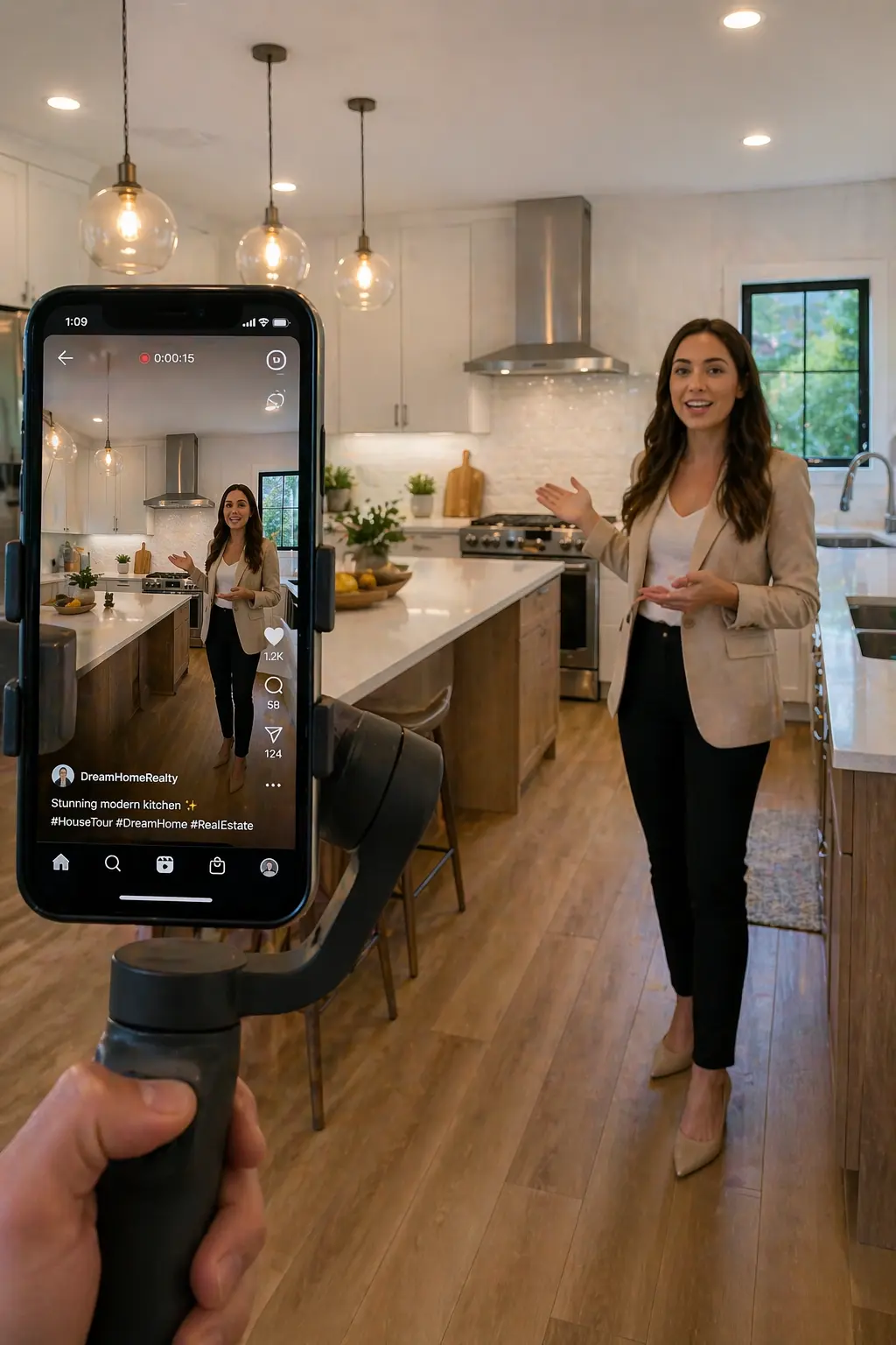 real estate video marketing vertical property tour production social media mobile kitchen listing