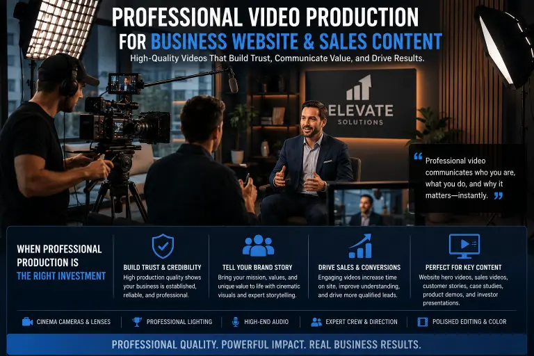 : professional video production business website sales content trust brand credibility cinema lighting interview