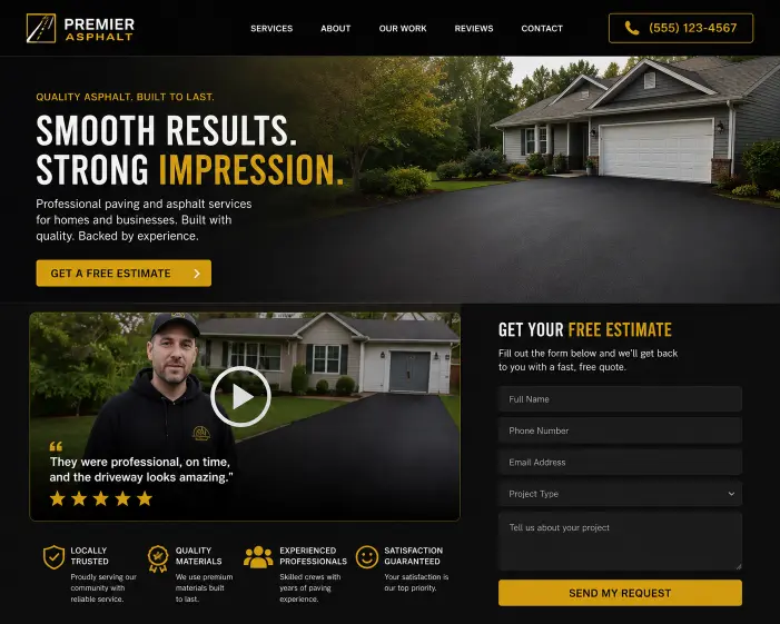 asphalt company video marketing CRO landing page testimonial conversion contact form leads