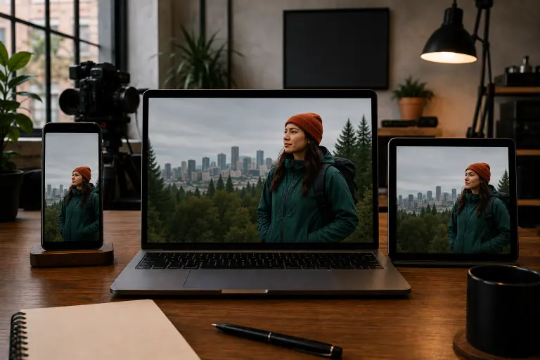 Advertising video production delivered in multiple platform formats from a single shoot in Portland