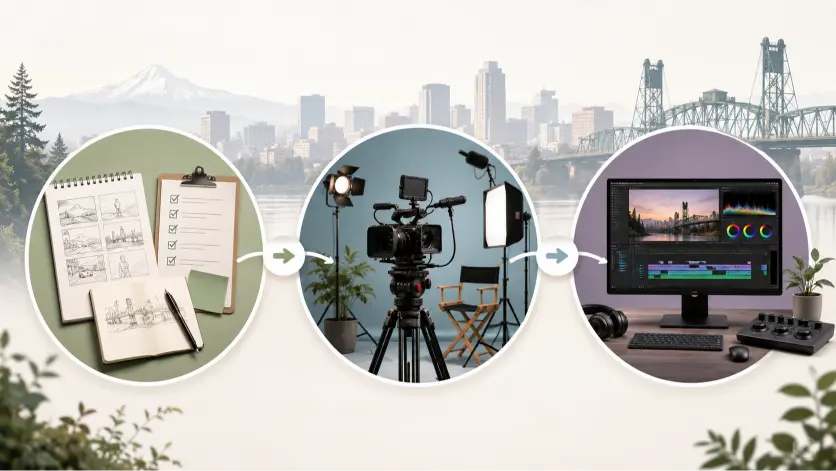 What is video production explained as three phases: planning, filming, and editing