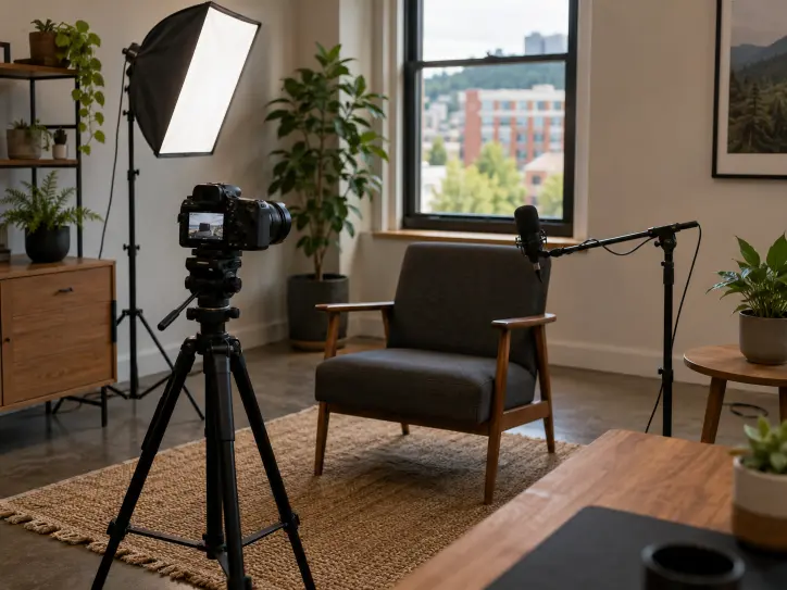 How to create marketing videos using a repeatable recording station with camera, light, and microphone