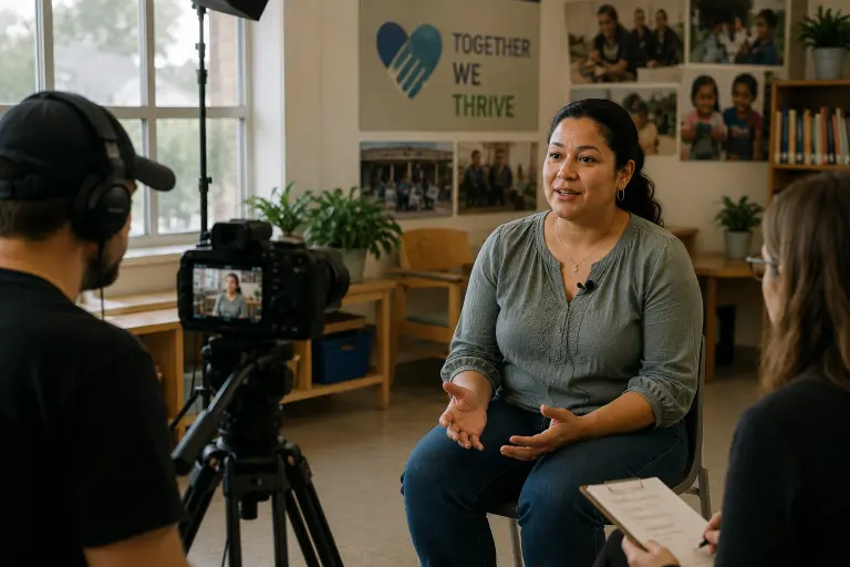 Filming a participant interview when creating a nonprofit video with natural light and clean audio