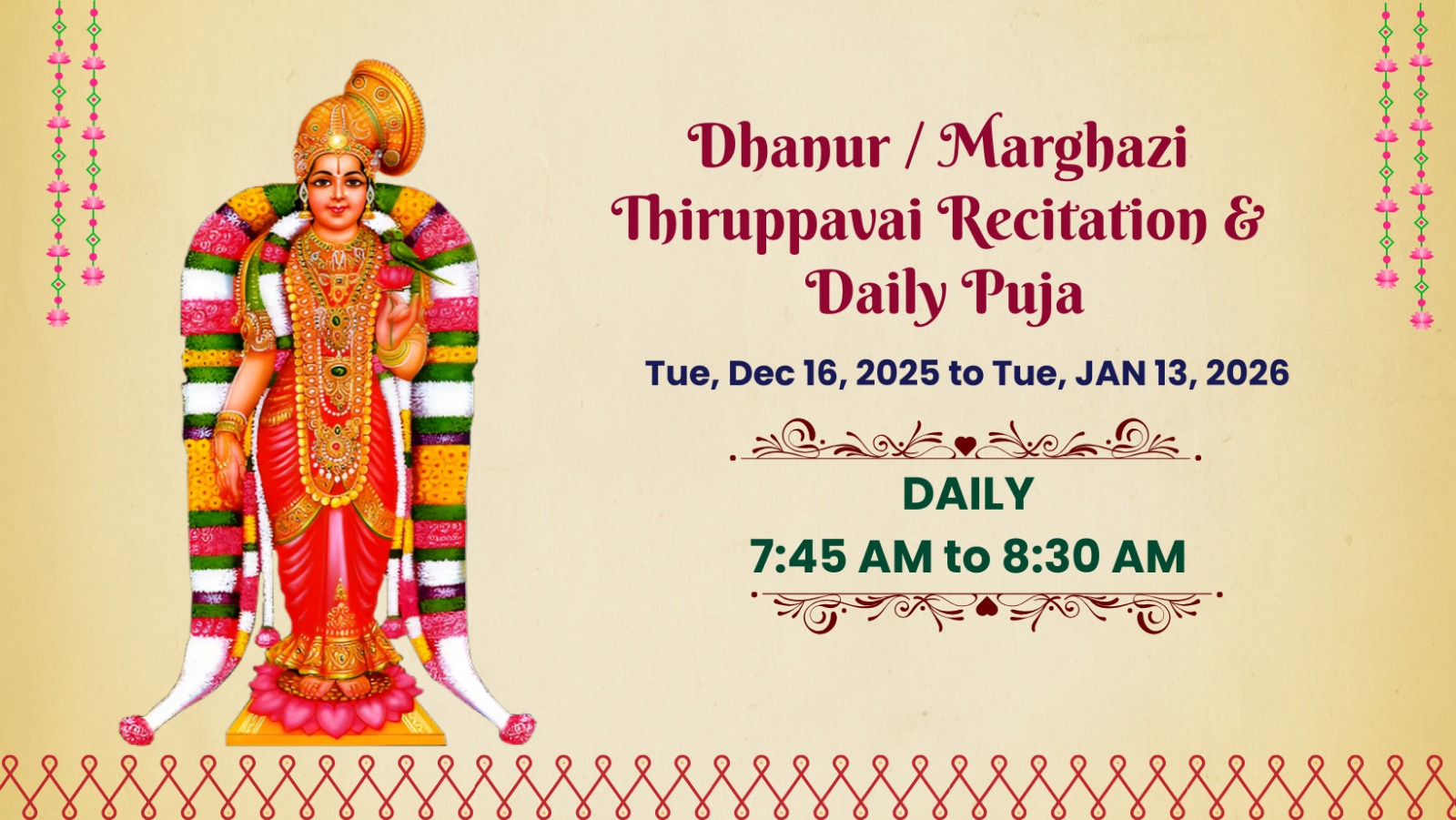 Thiruppavai Recitation & Dhanur Maas Daily Puja Event Flyer