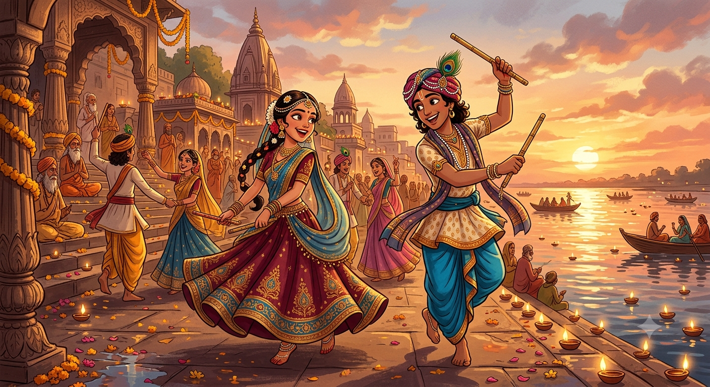 Young Gopas and Gopis in traditional attire