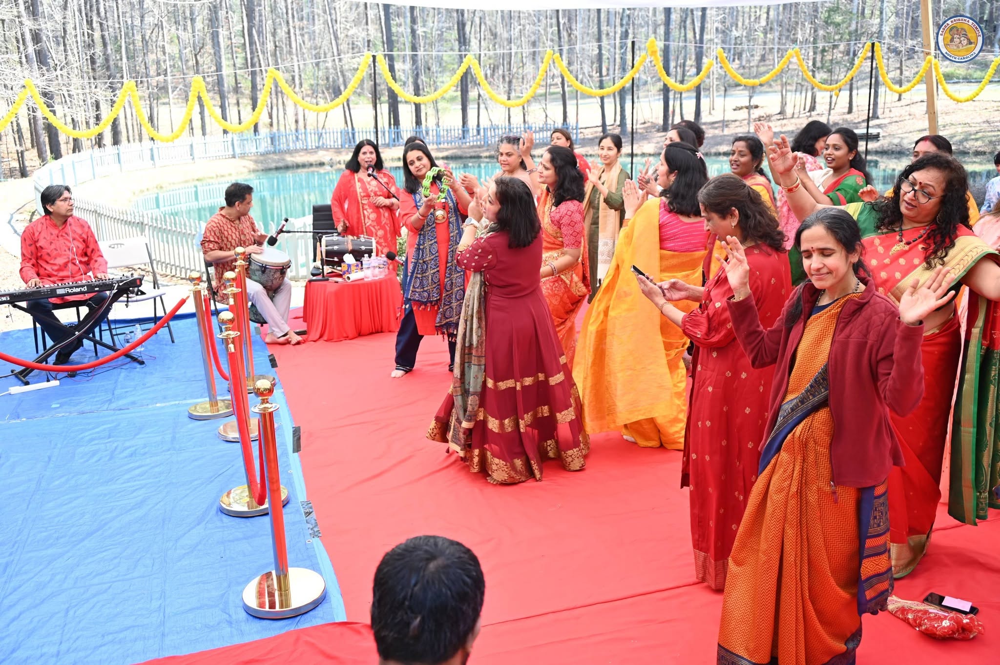 Community chanting session at the temple