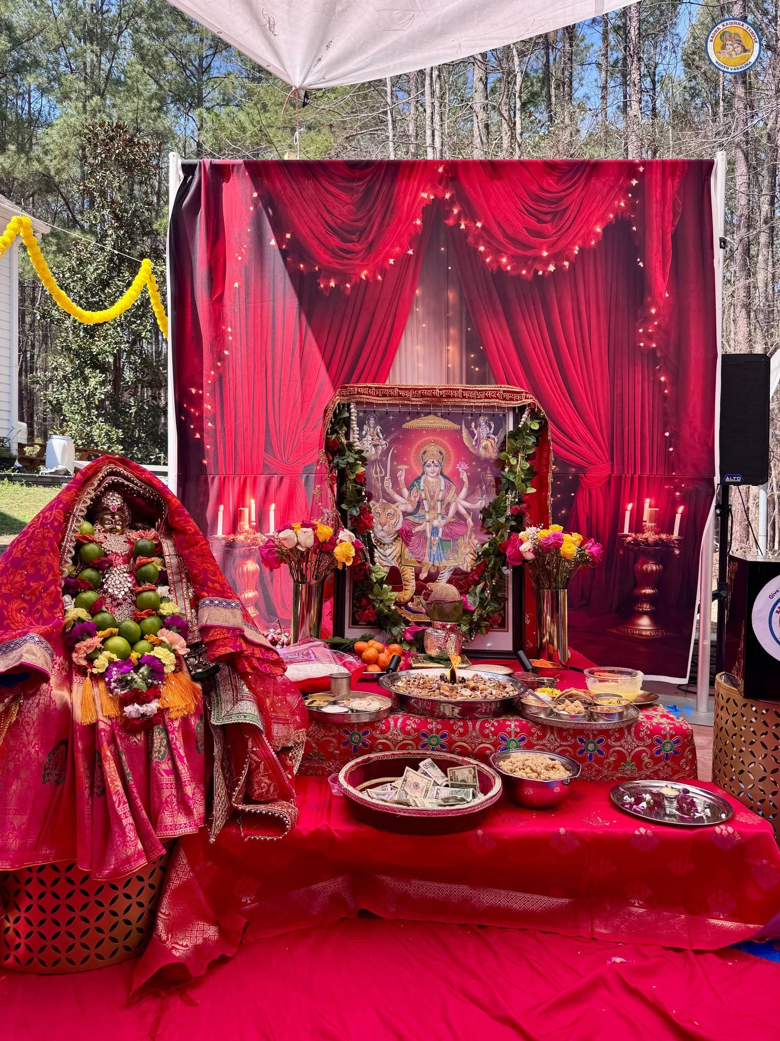 Devotees chanting together at Radha Krishna Temple of North Carolina