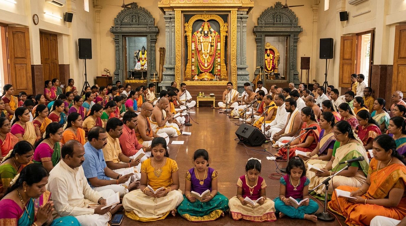 Devotees chanting the Vishnu Sahasranama