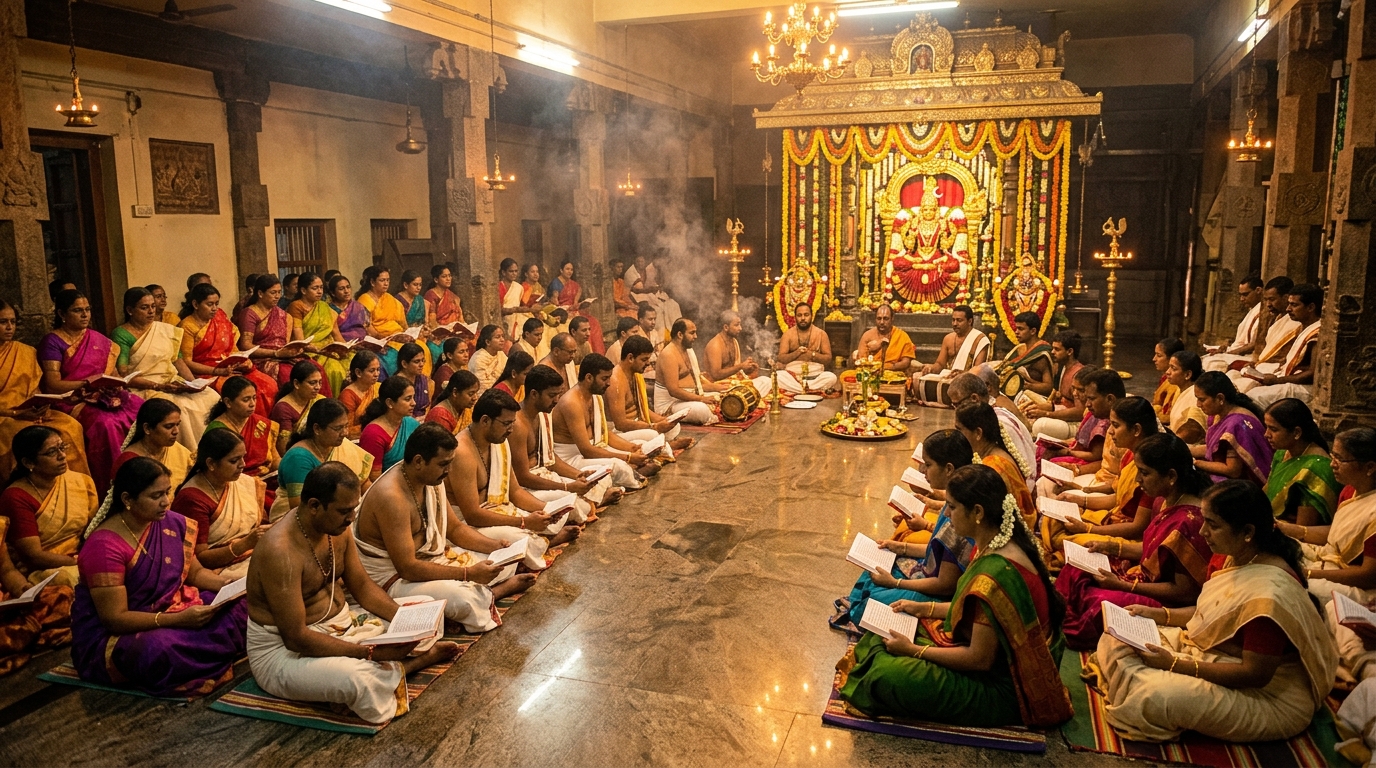 Devotees chanting the Lalitha Sahasranama