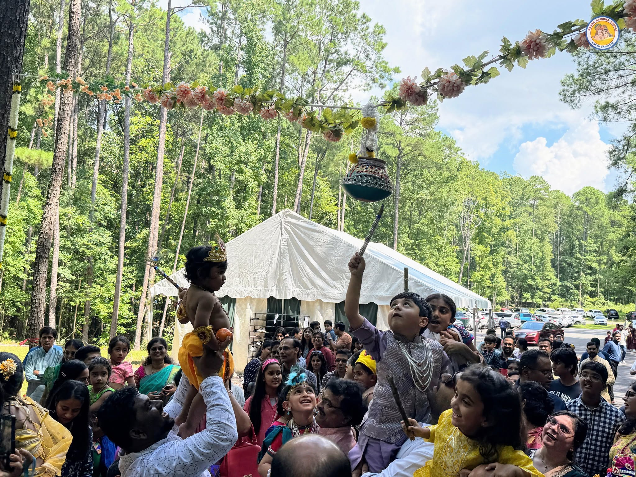 Decorated temple hall during a previous Janmashtami celebration at RKTNC