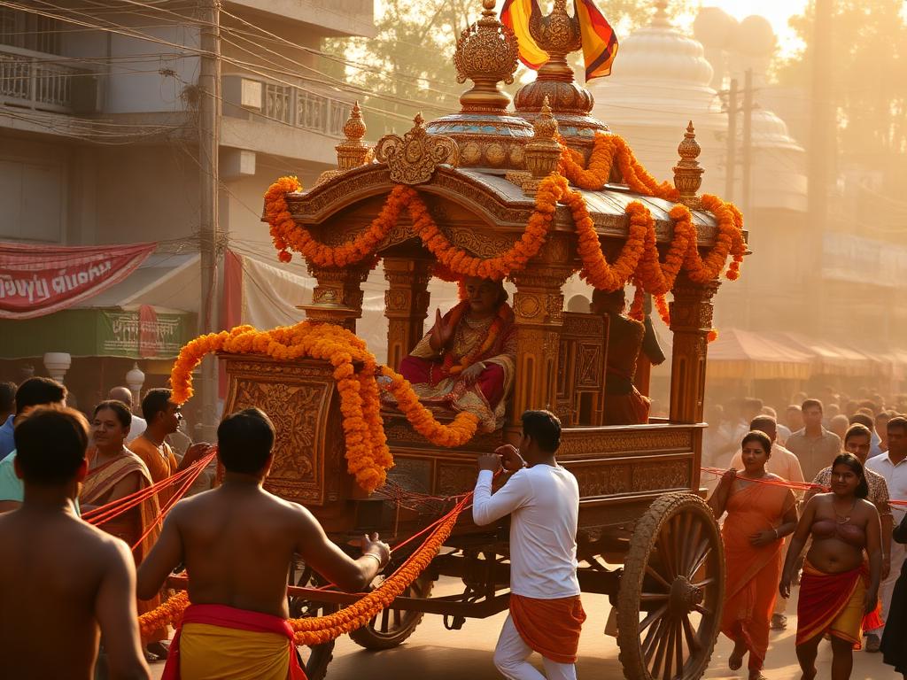 The restored festival chariot in procession