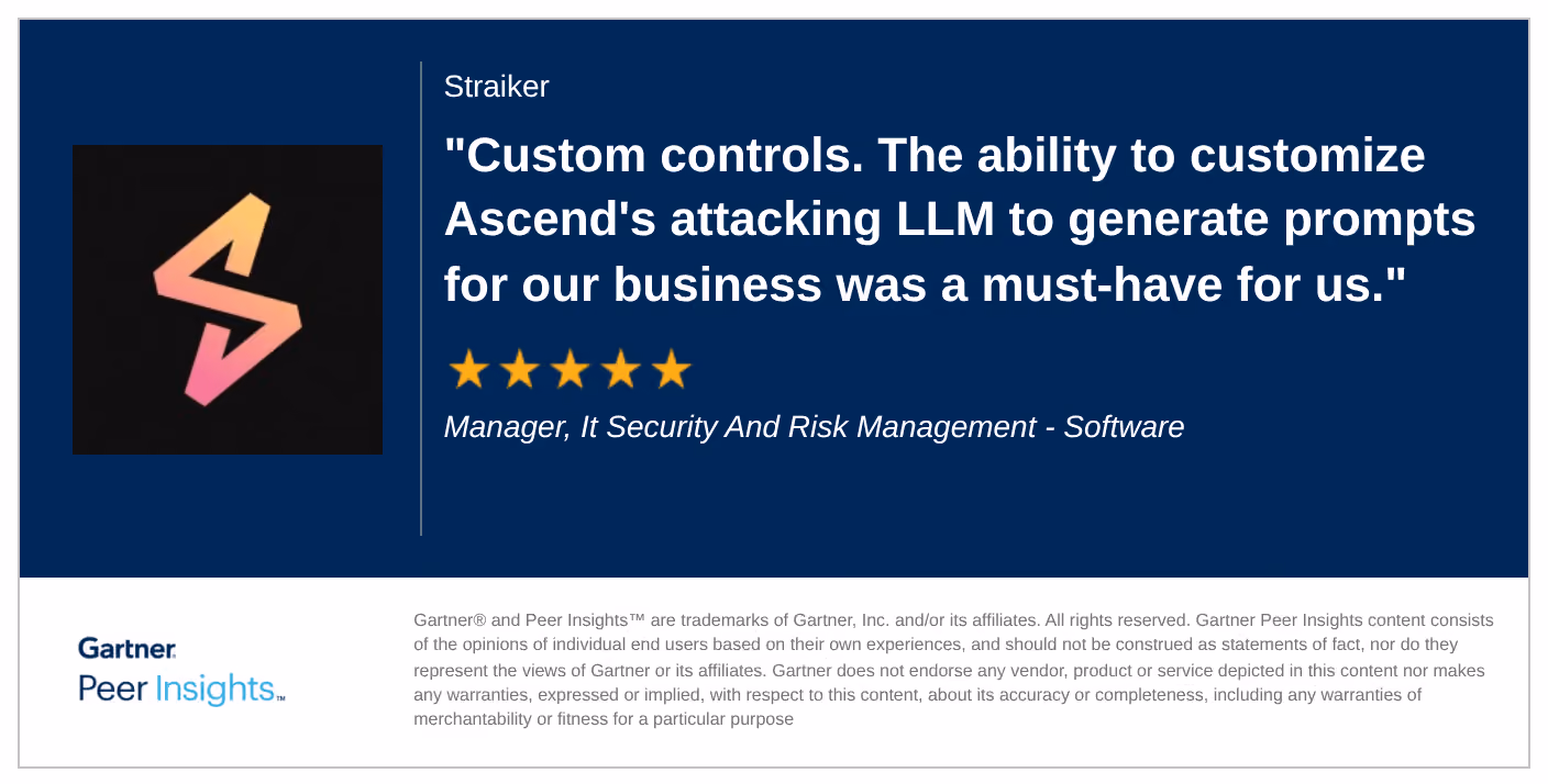 Straiker received 5 stars from Manager, It Security And Risk Management