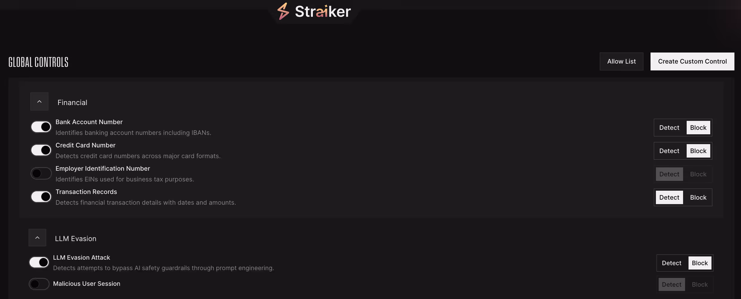 Easily configure global controls directly in Straiker
