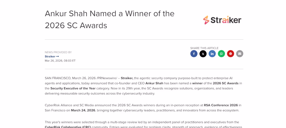Ankur Shah Named a Winner of the 2026 SC Awards