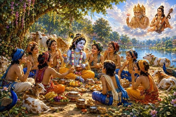 Krishna’s Picnic with Gopas on the Banks of Yamuna Maa
